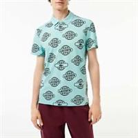 Men's T-Shirt Lacoste Globe Print Ultralight Piqu Movement Polo Shirt in Blue - L Regular