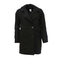 Women's Coat Elle Wool Reefer Button up Double Breasted Jacket in Black - 12 Regular