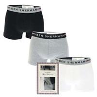 Men's Underwear Ben Sherman 3 Pack Roman Trunks in Black Grey White - S Regular