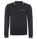 Men's Luke 1977 Milk Tipped Knitted Long Sleeve Polo Shirt in Black - S Regular