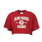 Women's T-Shirt Ami Paris Logo-Print Cropped Short Sleeve in Red - M Regular