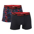 Men's Umbro 2 Pack Boxers Shorts in Black Red - M Regular