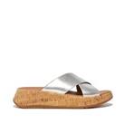 Women's Sandals Fit Flop F-Mode Leather Flatform Slip on Slider in Silver