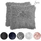 Sienna Set of 2 x Faux Mongolian Fur Cushion Covers Soft Fluffy Mohair 18" x 18