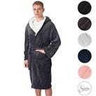 Sienna Mens Dressing Gown Long Hooded Soft Flannel Fleece Sherpa Bathrobe Lounge - One Size Fits All
