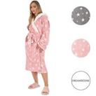Star Dressing Gown Fleece Sherpa Lined Hooded Soft Flannel Womens Sleep Bathrobe - One Size Fits All