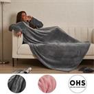 OHS Wearable Fleece Blanket with Sleeves Arms Adults Soft Warm Throw Oversized