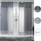 Sienna PAIR Lurex Sparkle Glitter Voile Net Curtain Eyelet Top Silver Grey Panel