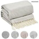 Highams Herringbone Chevron Throw Soft Tassel Knit Trim Fleece Warm Sofa Blanket