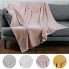Dreamscene Ultra Soft Flannel Fleece Solid Pom Pom Throw Warm Bed Chair Blanket