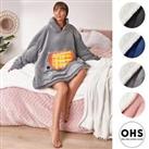 OHS Electric Heated Oversized Hoodie Blanket with Sleeves Wearable Sherpa Giant