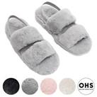 OHS Faux Fur Platform Slippers Sliders Open Toe Fluffy Slip On Ladies Sandals UK