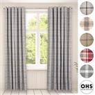 Check Eyelet Curtains Pair Thermal Ring Top Textured Woven Ready Made Home Decor