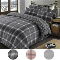 Brushed Cotton Tartan Duvet Cover with Pillowcase Set Aspen Check Flannelette