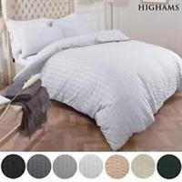 Highams Seersucker Duvet Cover with Pillowcase Bedding Set Silver White Charcoal