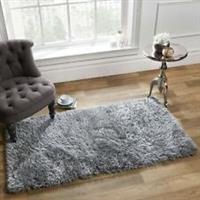 Sienna Shaggy Floor Rug Large Plain Soft Sparkle Mat Thick 5cm Pile Silver Grey