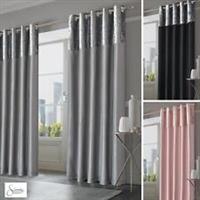 Sienna Crushed Velvet Band Curtains PAIR Eyelet Faux Silk Fully Lined Ring Top