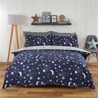 Dreamscene Moon Stars Galaxy Duvet Cover with Pillowcase Bedding Set Navy Grey