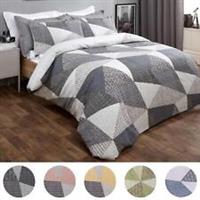 Dreamscene Stripe Geometric Duvet Cover with Pillowcase Bedding Set Grey Sage