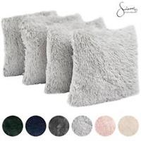 Sienna Fluffy Pack of 4 Square Cushion Covers Shaggy Set Scatter Sofa 18" x 18