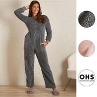 OHS Jumpsuit Teddy Fleece Long Elasticated Waist 1Onesie Warm Soft PJ Loungewear - L Regular