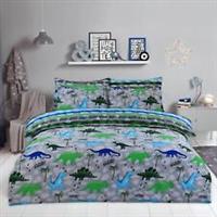 Dreamscene Dinosaur Duvet Cover with Pillowcase Kids Reversible Grey Bedding Set