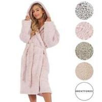 Brentfords Teddy Marl Fleece Soft Adults Dressing Gown Unisex Full-Length Robe - One Size Regular