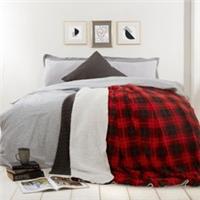 OHS Large Tartan Sherpa Flannel Fleece Throw Over Bed Blanket Check Red