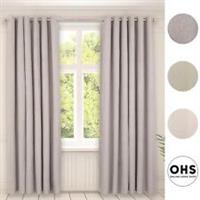 Pair of Eyelet Blackout Curtains Woven Ready Made Ring Top Thermal Texture Thick