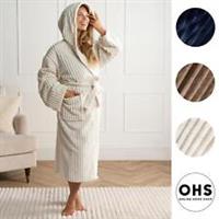 Ribbed Fleece Dressing Gown Luxury Warm Supersoft Womens Loungewear Ladies Robe - One Size Regular