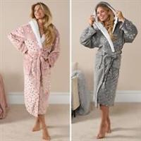 Womens Dressing Gown Sherpa Fleece Soft Warm Heart Star Ladies PJ Loungwear Robe - One Size Regular