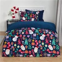 Christmas Duvet Cover Pillowcase Bedding Set Present Fleece Quilt Single Double