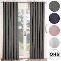 Eyelet Blackout Curtains Geo Embossed PAIR of Thermal Ring Top Thick Ready Made