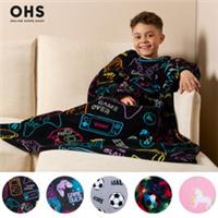 Kids Fleece Blanket with Sleeves Arms Wearable Supersoft Cosy Plush Warm Throw