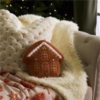 OHS Gingerbread House Cushion Xmas Festive Decor Novelty Scatter Pillow, Brown