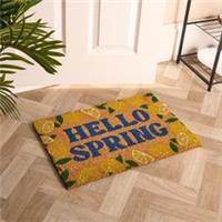 OHS Lemon Print Doormat Hello Spring Slogan Non Slip Indoor Outdoor Coir Rug