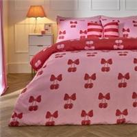 OHS Cherry Bow Bedding Set Microfibre Reversible Duvet Cover with Pillowcase
