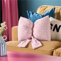 OHS Bow Shaped Cushion Decorative Filled Gingham Scatter Throw Pillow