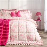 OHS Frill Edge Coverless 7.5 Tog Duvet Bows Print Bedding Set with Pillowcase