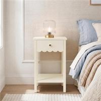 OHS Scallop Bedside Wood Nightstand 1 Drawer Storage Unit End Table Home Decor