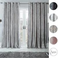 Sienna Crushed Velvet Curtains PAIR of Eyelet Ring Top Fully Lined Ready Made