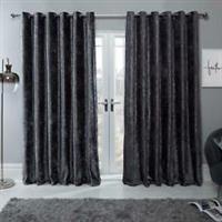 Sienna Pair Crush Crushed Velvet Curtains Fully Lined Eyelet Charcoal Dark Grey