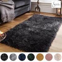 Sienna Large Shaggy Floor Rug Plain Soft Sparkle Area Mat 5cm Thick Pile Glitter