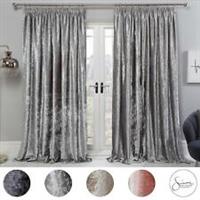 Sienna Crushed Velvet Pencil Pleat Curtains Ready Made Pair Fully Lined Tape Top