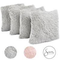 Sienna Set of 2/4 Large Fluffy Cushion Covers Pack Shaggy Sofa Chair Decor 22x22