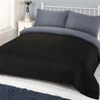 Brentfords Plain Black Duvet Cover with Pillowcase Reversible Grey Bedding Set