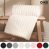 Faux Fur Ribbed Fleece Throw Over Bed Blanket Winter Warm Supersoft Sofa Chair