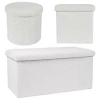 Ottoman Storage Box Folding Footstool Space Saving Boucle Teddy Fleece Seat Tub