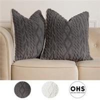 OHS Cable Knit Cushion Covers 2 Pack Sherpa Square Pillowcases Home Decor