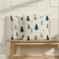 Christmas Cushion Covers 2/4 Teddy Fleece Tree Plump Filled Plush Warm Soft Home